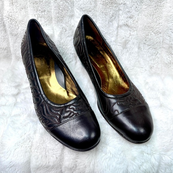 Taryn Rose Shoes - Taryn Rose Pumps Women 38.5 Brown Excellent Embroidered Leather Block Heel 9312